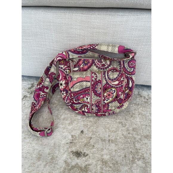 Vera Bradley Crossbody Purse in Paisley Meets Plaid Shoulder Bag Pink, Gray EUC - Picture 1 of 8